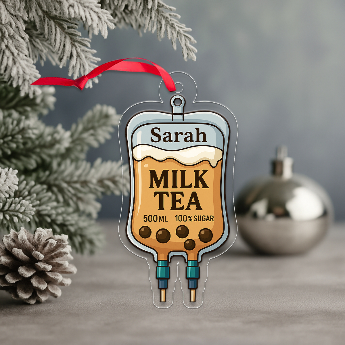 Personalized Milk Tea Bag Ornament, Custom Bubble Tea Christmas Ornament, Milk Tea Lover Gift, Drink Ornament, Holiday Keepsake Decoration