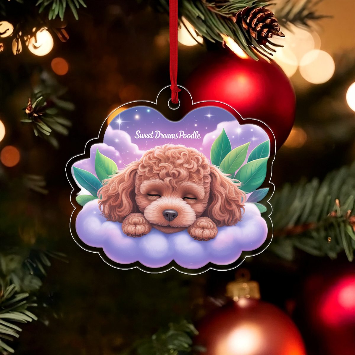 Poodle Sleep On Fallen Leaves Acrylic Ornaments2