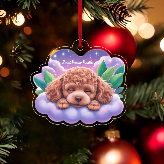 Poodle Sleep On Fallen Leaves Acrylic Ornaments2