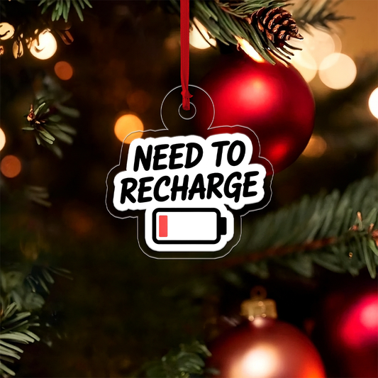 Need To Recharge One Percent Funny Ornament, Battery Ornament, Custom Tech Christmas Ornament, Gamer Gift, Low Power Gag Gift