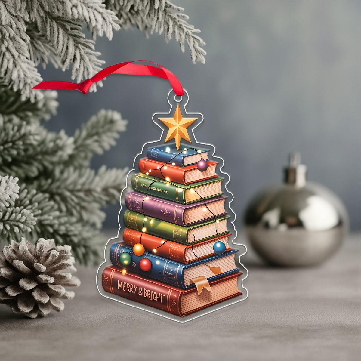Custom Name Bookstack Christmas Ornament 1 Acrylic Ornament Christmas Gift