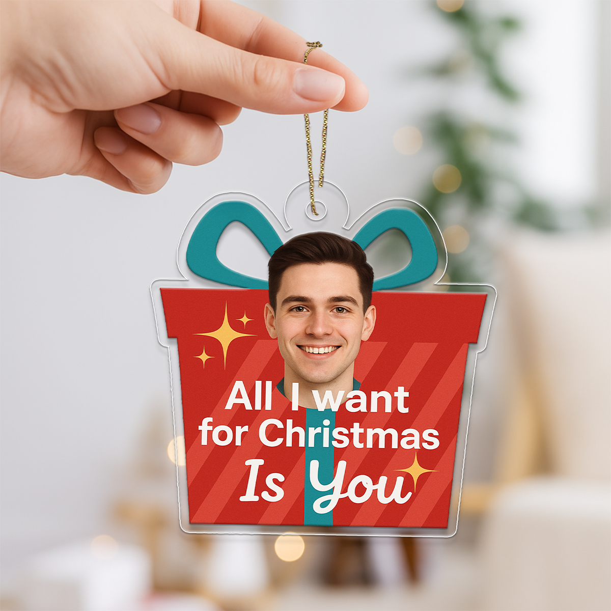 Custom Photo All I Want For Christmas Is You Gift Box Ornament, Funny Ornament, Holiday Keepsake Gift, Unique Christmas Decoration