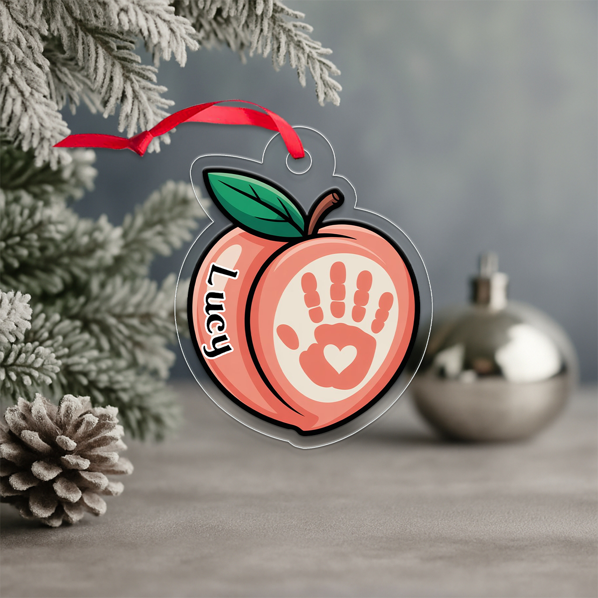 Funny Hand On Peach Ornament, Personalized Christmas Ornament, Naughty Humor Gift, Holiday Keepsake for Adults, Quirky Holiday Decoration