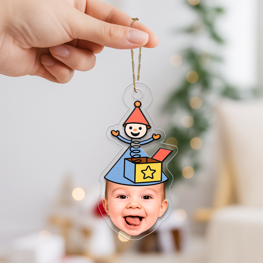 Custom Photo Baby with Funny Hat Ornament, Personalized Baby Christmas Ornament, Cute Holiday Decoration, Family Keepsake Gift