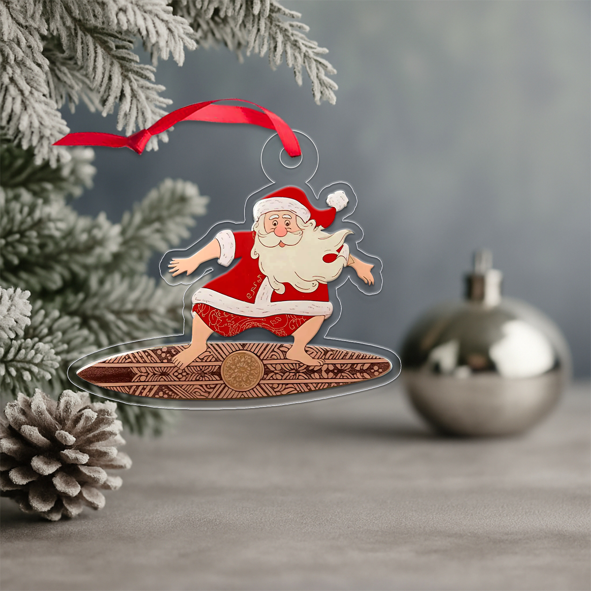 Santa Claus Surf Acrylic Ornament Polynesian Art