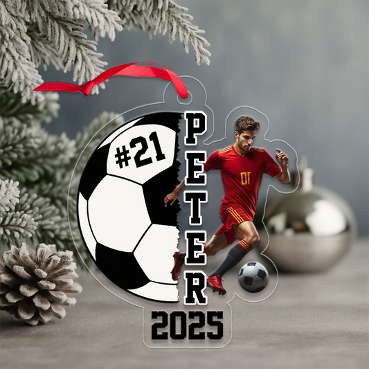 Custom Photo Soccer Player With Name Acrylic Ornament Christmas Gift