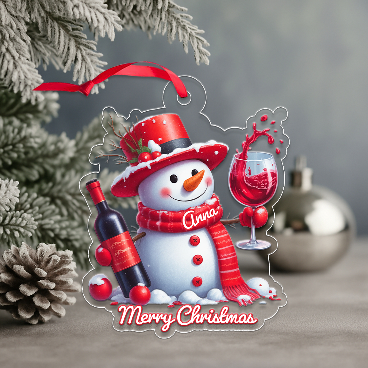 Custom Name Wine Lover Snowman