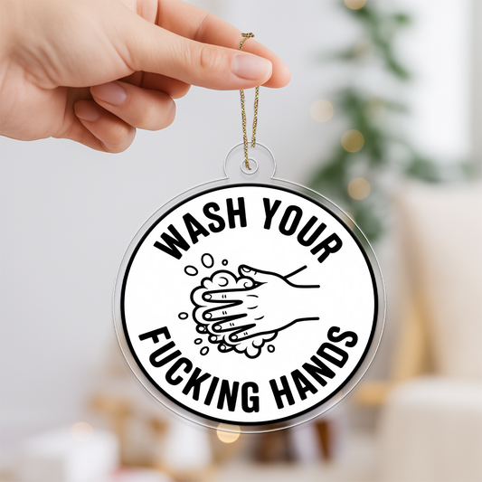 Wash Your Funny Hands Ornament, Bathroom Humor Christmas Ornament, Gag Gift, Naughty Adult Ornament, Holiday Joke Decoration