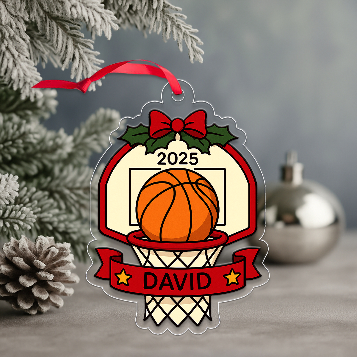 Custom Name Basketball Basket Christmas Acrylic Ornament Christmas Gift