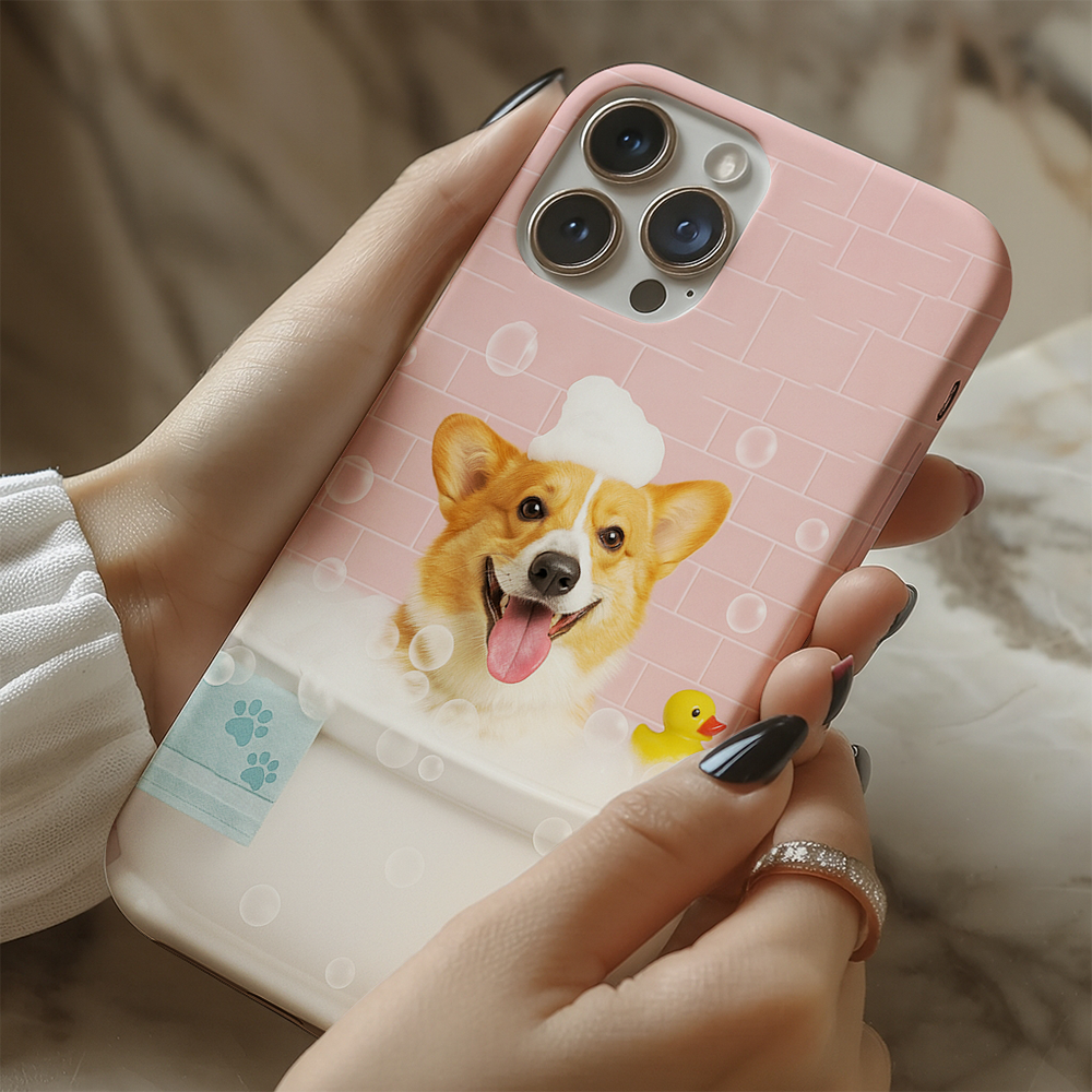 Custom Photo Dog In Bath Phone Case Gift For Dog Lovers