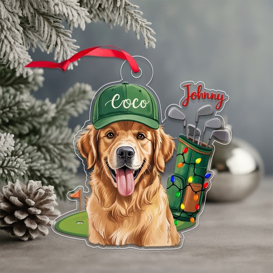 Custom Photo Dog For Golf Lover Acrylic Ornament Christmas Gift