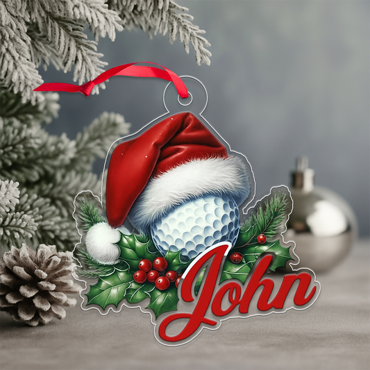 Custom Name Golf Ball Santa Acrylic Ornament Christmas Gift