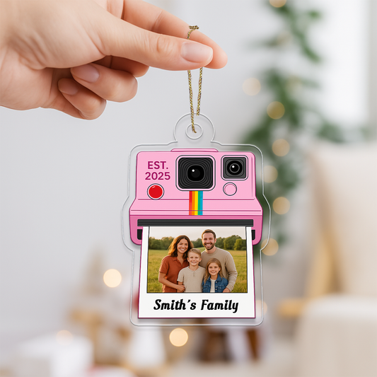 Custom Photo Family Instant Camera Ornament, Personalized Picture Christmas Ornament, Polaroid Keepsake, Holiday Decoration Gift