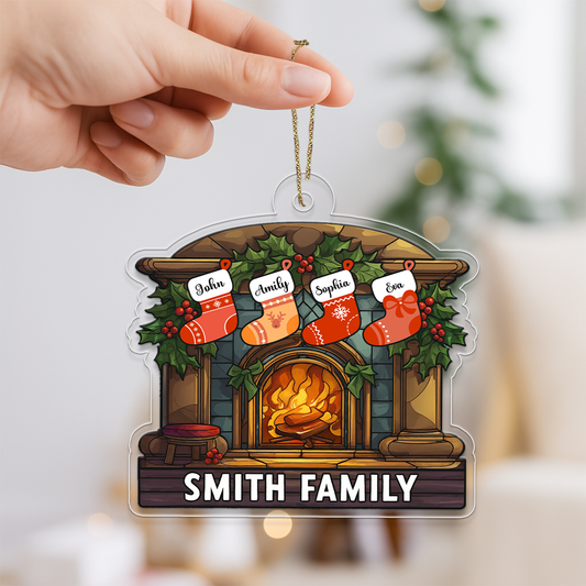 Custom Name Family Christmas Fireplace