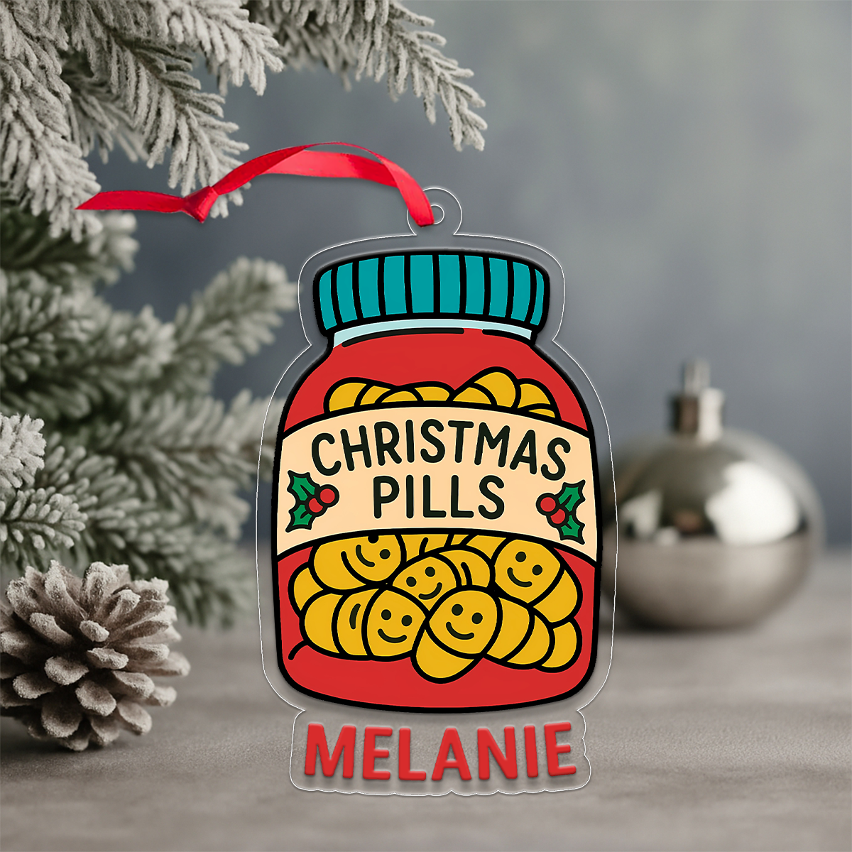 Personalized Happy Christmas Pill Ornament, Custom Funny Christmas Ornament, Humor Gag Gift, Medicine Decor