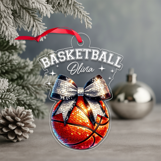 Custom Name Basketball Girl And Woman Acrylic Ornament Christmas Gift
