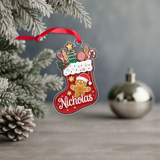 Custom Name Cooking Hub Christmas Stocking With Utensils Acrylic Ornament Christmas Gift
