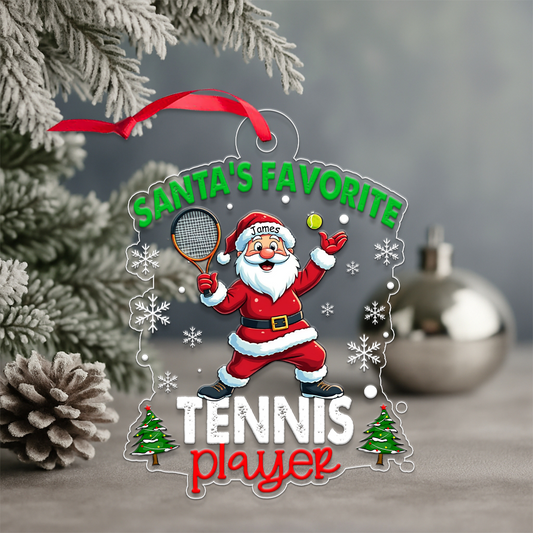Custom Name Tennis Santa's Favorite Acrylic Ornament Christmas Gift