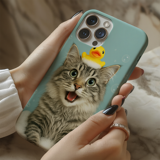 Custom Photo Cat In Bathtub With Duck Toy Phone Case