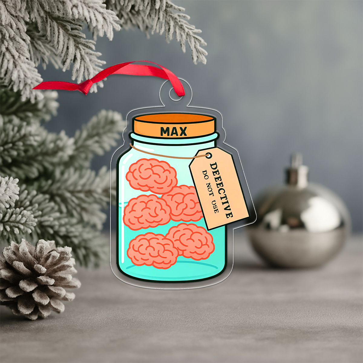 Custom Brain Jar Ornament, Personalized Medical Humor Christmas Ornament, Funny Science Gift, Holiday Keepsake, Brain Gift