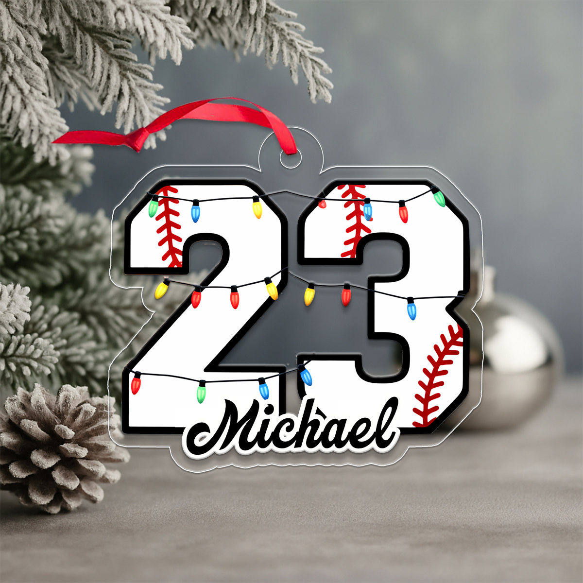 Personalised Christmas Light Baseball Number Acrylic Ornament Christmas Gift