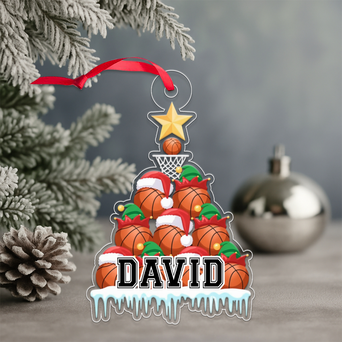 Custom Name Basketball Christmas Tree Acrylic Ornament Christmas Gift