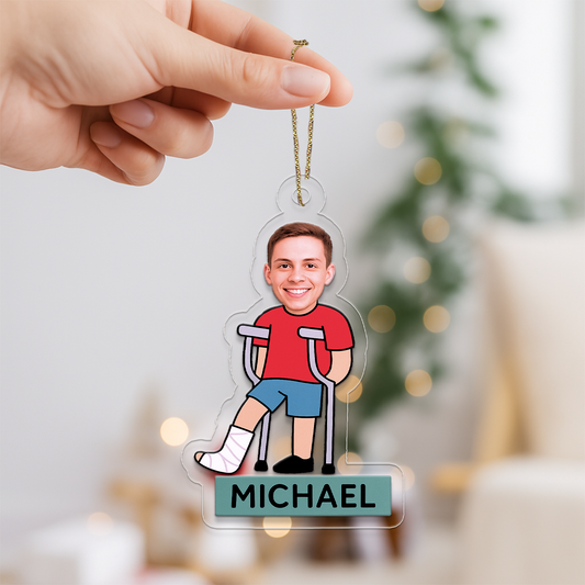 Custom Photo Broken Leg Ornament, Personalized Injury Recovery Christmas Ornament, Funny Ornament, Holiday Keepsake