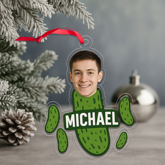 Custom Photo Funny Pickle Ornament, Personalized Gag Gift Christmas Ornament, Pickle Lover Ornament, Funny Holiday Decoration