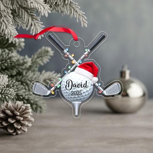 Custom Name Golfer Santa Acrylic Ornament Christmas Gift