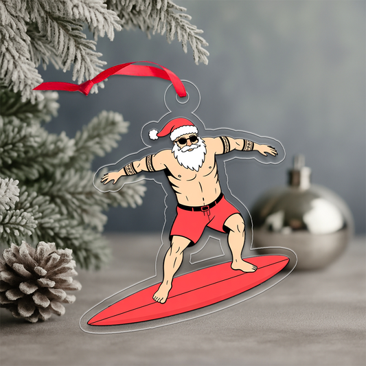 Hawaii Mele Kalikimaka Santa Tattoo Acrylic Ornament Christmas Gift