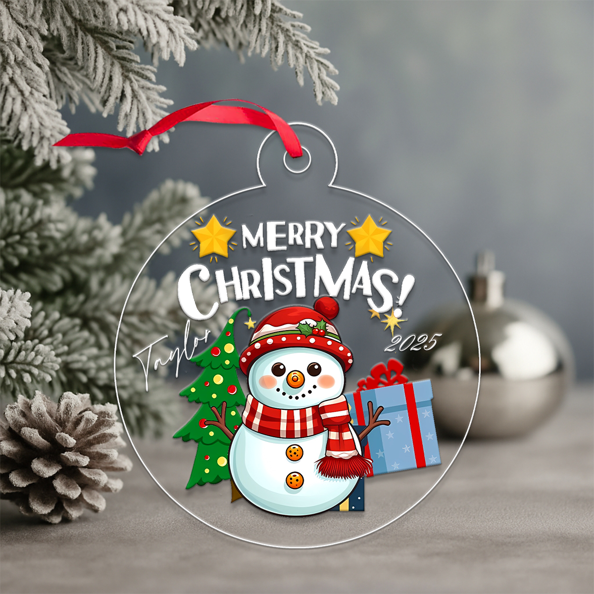 Custom Name Pickleball Snowman Acrylic Ornament Christmas Gift