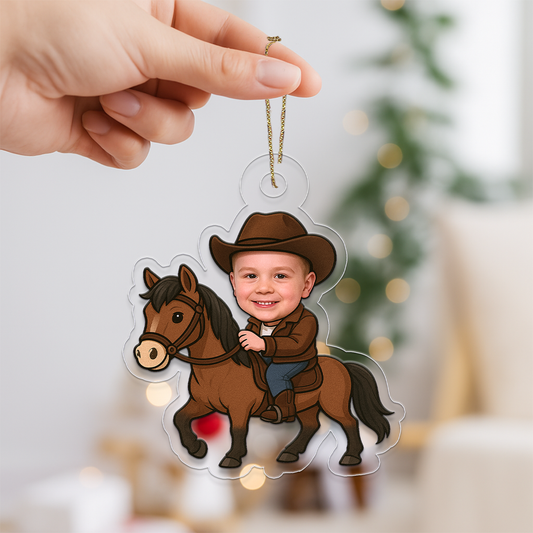 Custom Photo Riding Horse Ornament, Personalized Equestrian Christmas Ornament, Horse Lover Gift, Country Lifestyle Holiday Keepsake