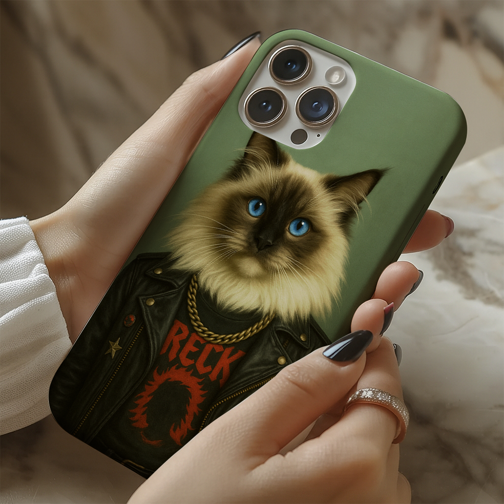 Custom Photo Rock n Roll Cat Phone Case _ Gift For Cat Lovers