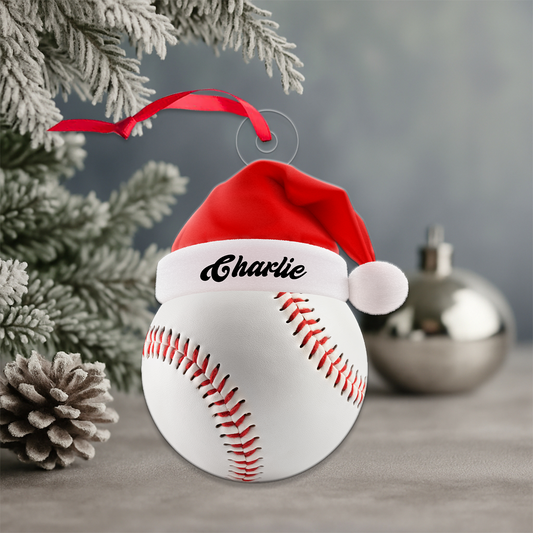 Custom Name Santa Baseball Acrylic Ornament Christmas Gift