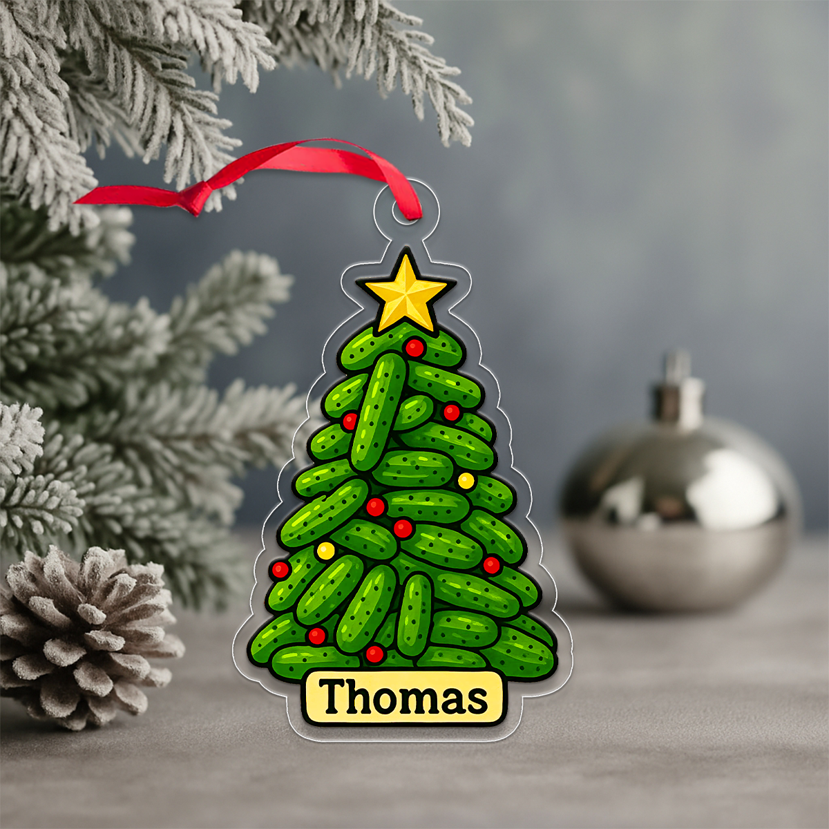 Personalized Pickle Christmas Tree Ornament, Custom Funny Holiday Ornament, Gift for Pickle Lovers, Christmas Decoration, Holiday Keepsake