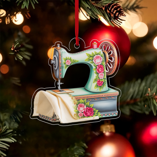 Shiny Sewing Machine Personalized Acrylic Christmas Ornament