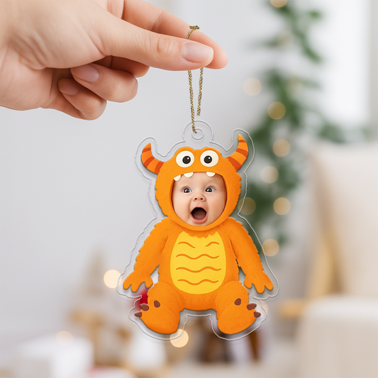 Personalized Baby Monster Funny Christmas Ornament, Custom Acrylic Photo Ornament, Cute Baby Gift, Kids Holiday Decoration
