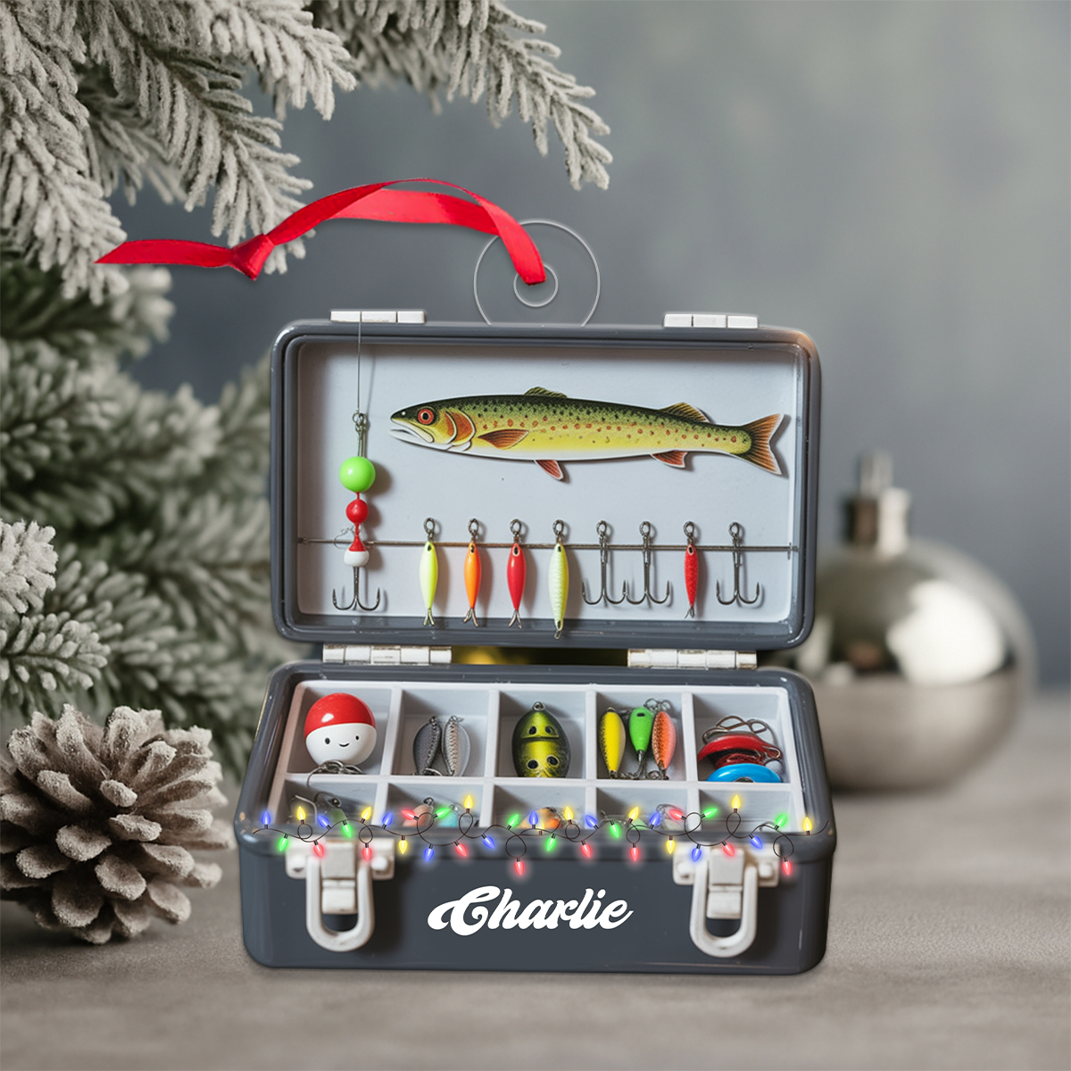 Custom Name Fishing Tackle Box Acrylic Ornament Christmas Gift
