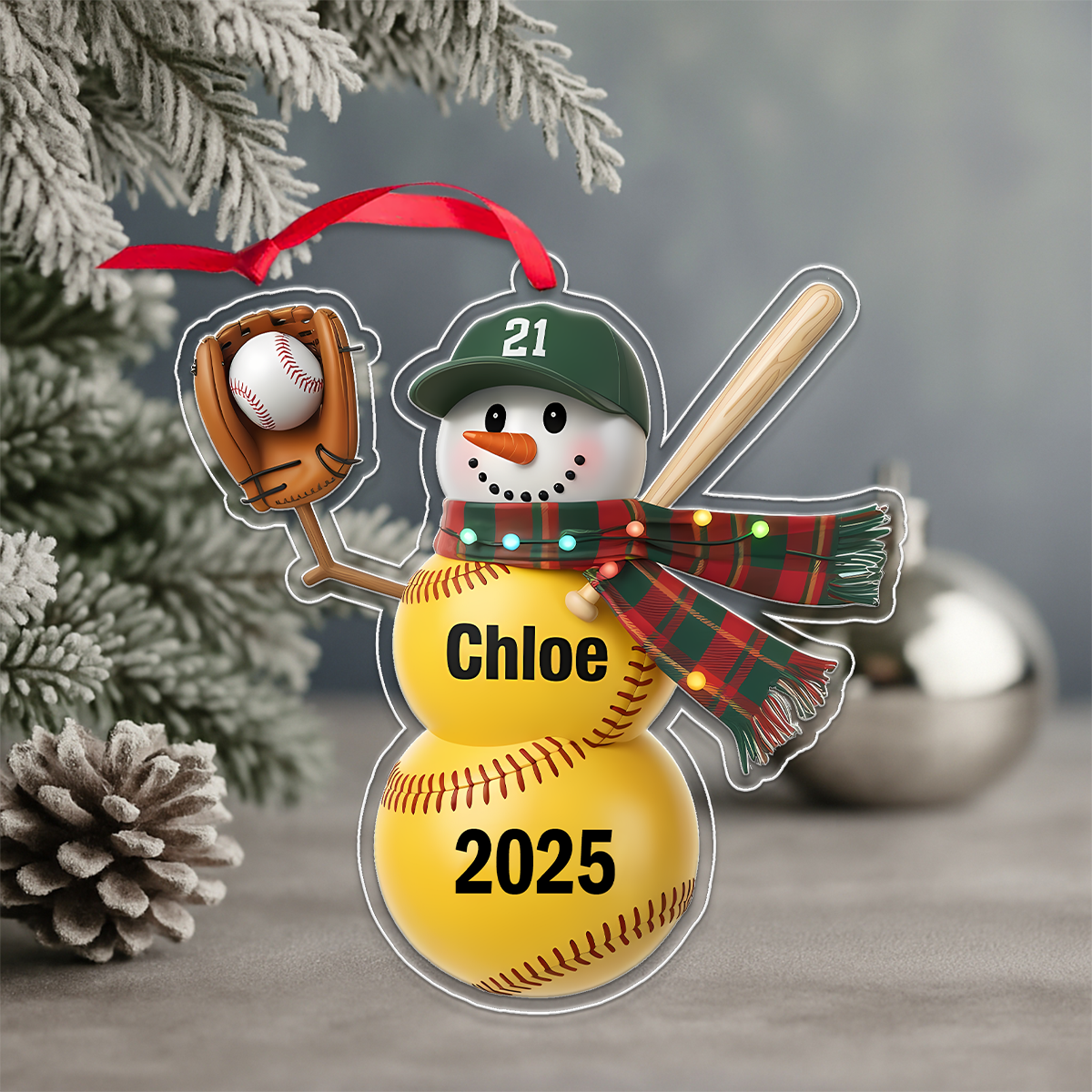 Personalized Softball Acrylic Ornament Christmas Gift