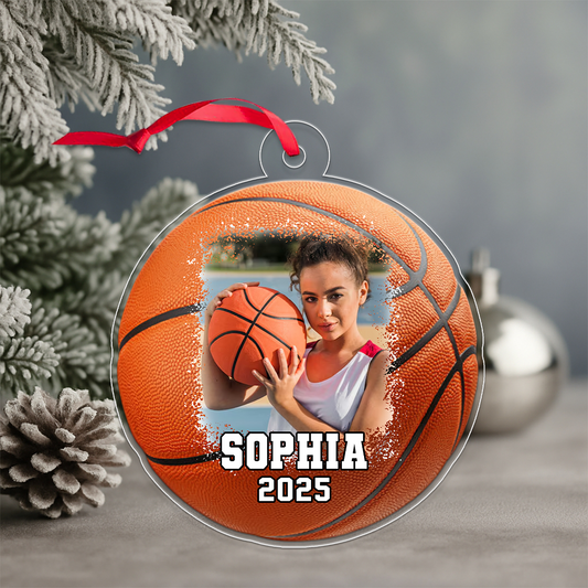 Custom Photo Basketball Player With Name And Number Acrylic Ornament Christmas Gift