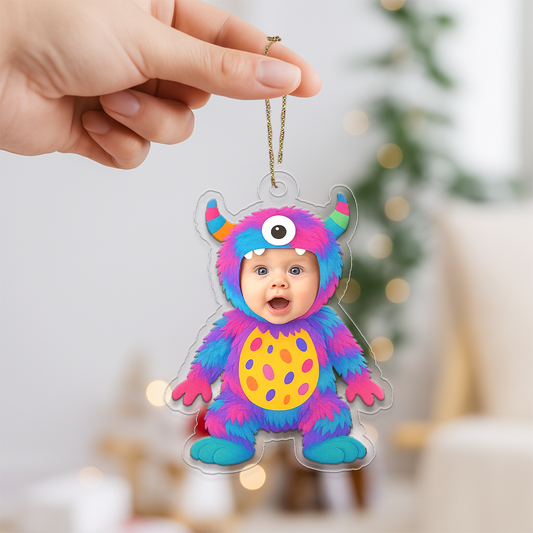 Personalized Baby Colorful Monster Funny Christmas Ornament, Custom Acrylic Photo Ornament, Cute Baby Gift, Kids Holiday Decoration