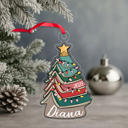 Custom Name Book Xmas Tree 2025 Acrylic Ornament Christmas Gift