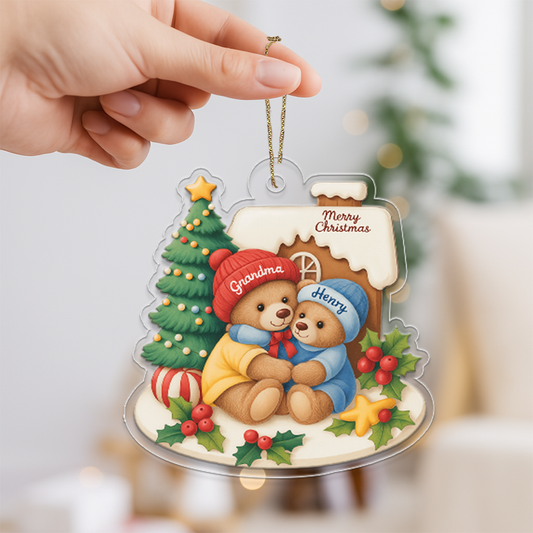 Grandma Bear Hugging Grandkids Personalized Acrylic Ornament2