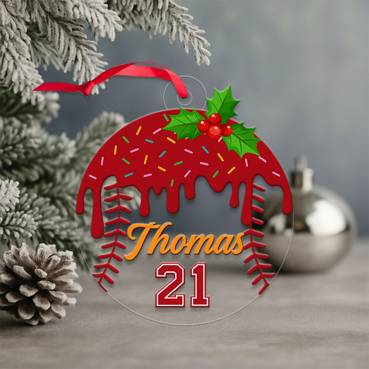 Custom Name Baseball Ice Cream Acrylic Ornament Christmas Gift