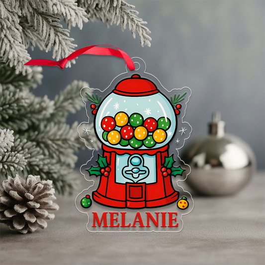Custom Gumball Machine Ornament, Personalized Retro Christmas Ornament, Candy Lovers Gift, Unique Holiday Keepsake, Vintage Xmas Decoration
