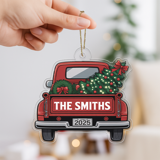 Family Adventures Begin Here - Vintage Truck Christmas Ornament - Gift For Family
