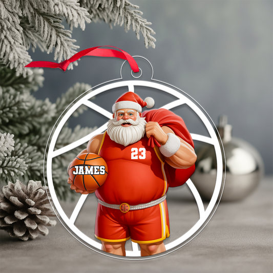 Custom Name Santa Basketball Acrylic Ornament Christmas Gift