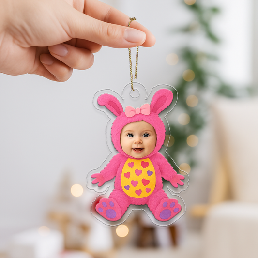 Personalized Baby Pink Monster Funny Christmas Ornament, Custom Acrylic Photo Ornament, Cute Baby Gift, Kids Holiday Decoration