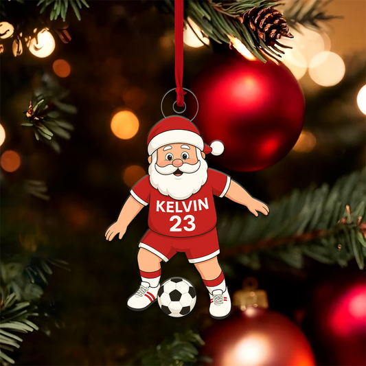 Custom Name Santa Soccer Player Acrylic Ornament Christmas Gift