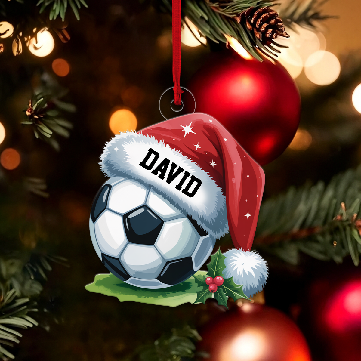 Custom Name Soccer Ball Christmas Acrylic Ornament Christmas Gift